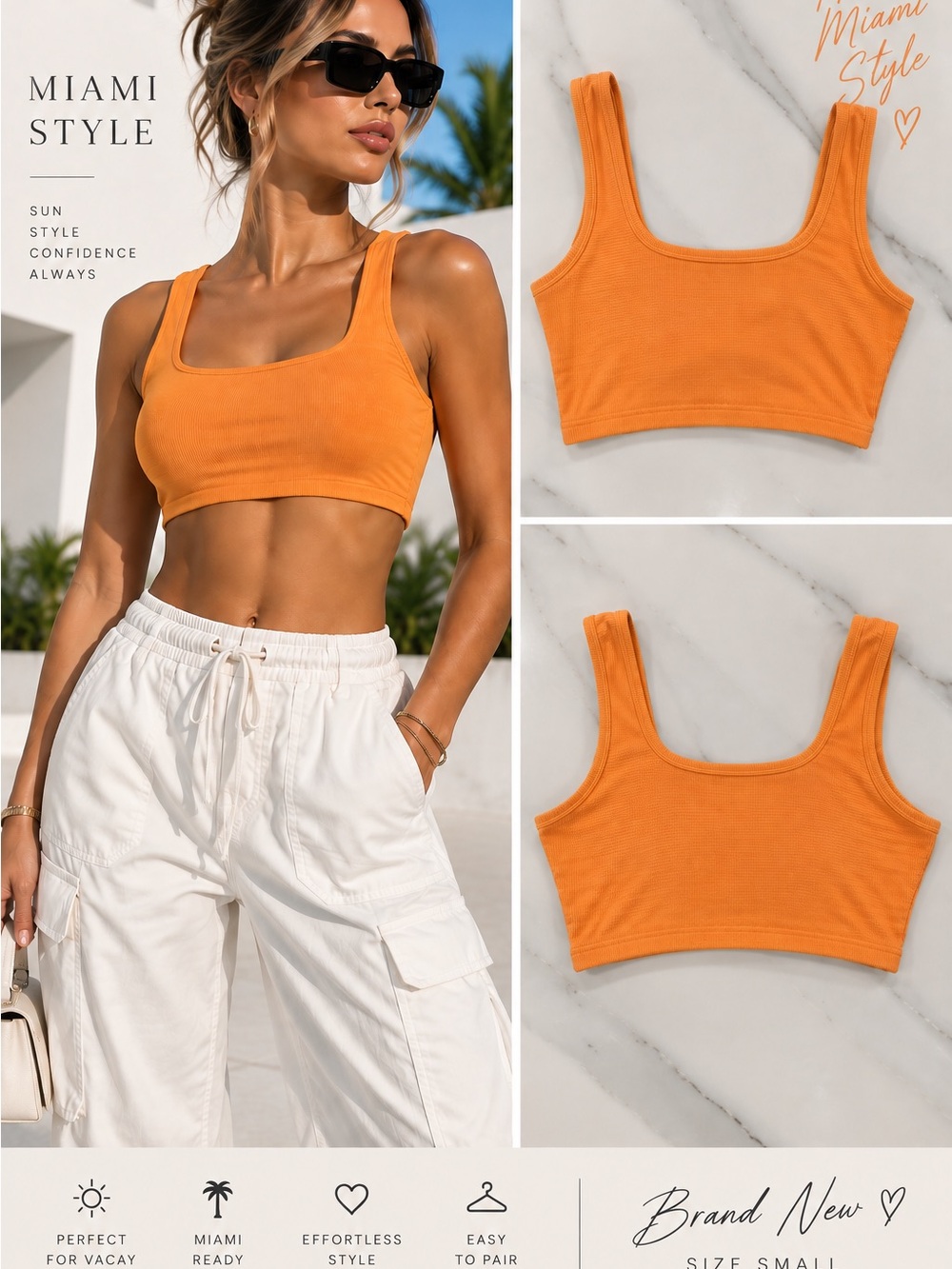 Orange Ribbed Crop Tank Top – Size Small – Brand New